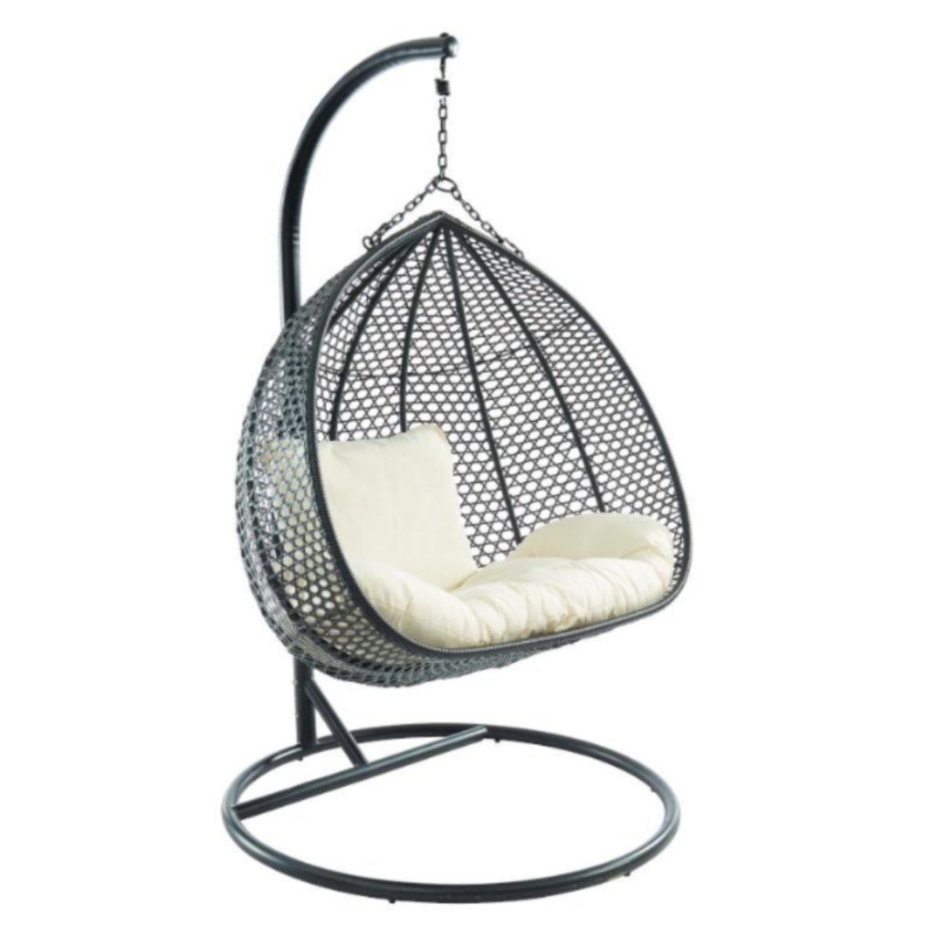 Fauteuil suspendu 2 places en résine tressée - Noir et coussin blanc - VAHINA de MYLIA