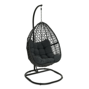 Fauteuil lune suspendu ajouré effet rotin avec coussin gris