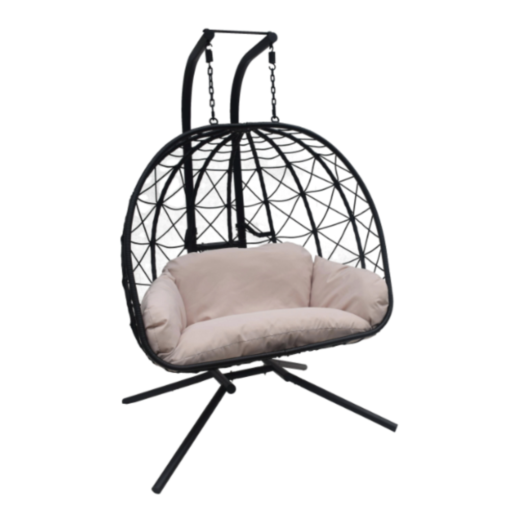 Fauteuil de jardin suspendu pliable en acier coloris noir - 2 places