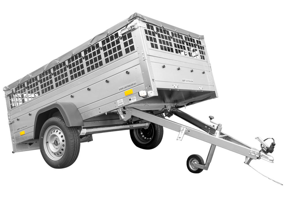 Grande remorque 230×125 Garden Trailer 230 KIPP avec bâche plate, ridelles grillagées et roue jockey