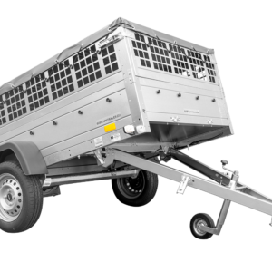 Grande remorque 230×125 Garden Trailer 230 KIPP avec bâche plate, ridelles grillagées et roue jockey