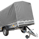 Unitrailer Remorque 230×125 Remorque de jardin 230 basculante 750 kg avec roue jockey, 110 cm bâche haute et arceaux hauts